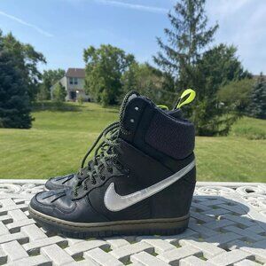 Nike Dunk Sky Hi Lace Up SneakerBoot 2.0 Black Silver Wedge 684954 001 - W 7.5